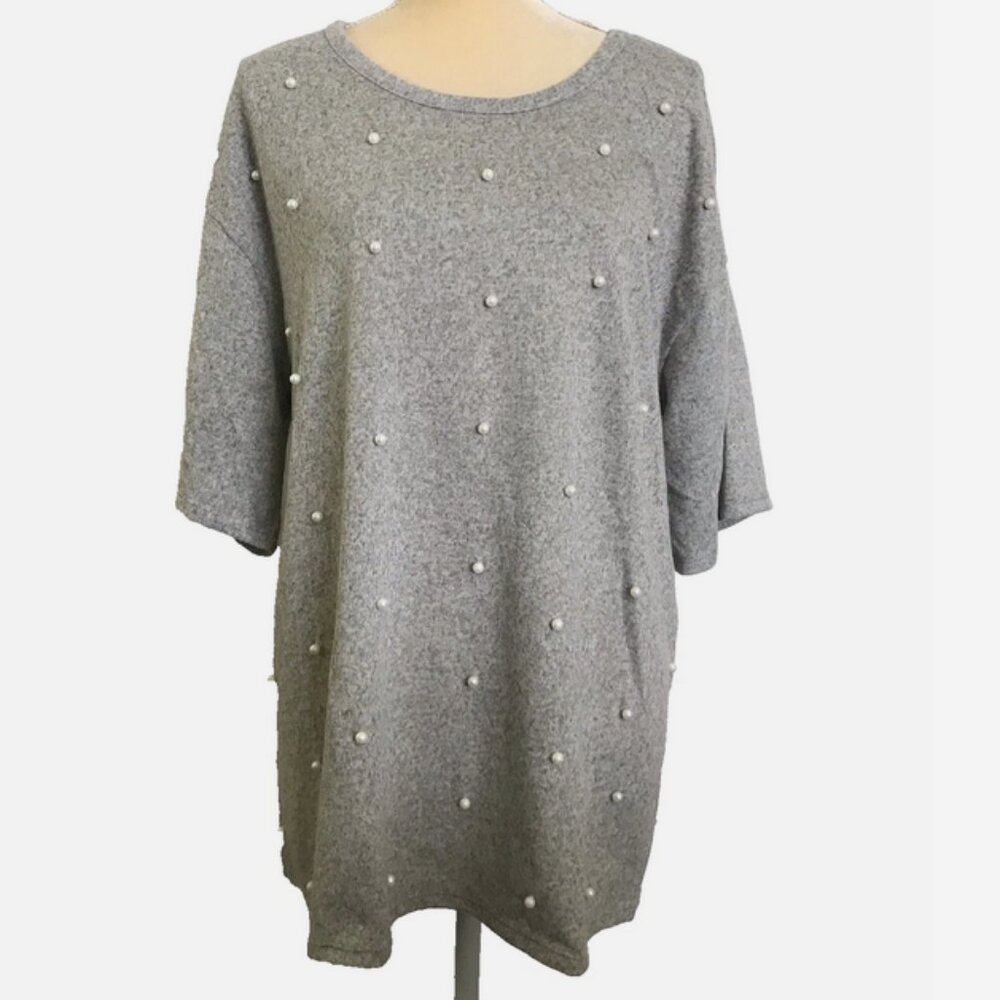 LANE BRYANT Grey Knit Top with Pearls NWT 14/16